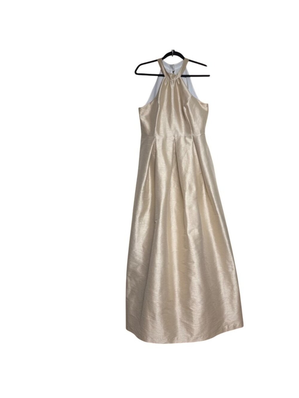 Lula Kate Abby Floor-Length Silk Halter Top Sleeveless Dress 12  Gold/Champagne
